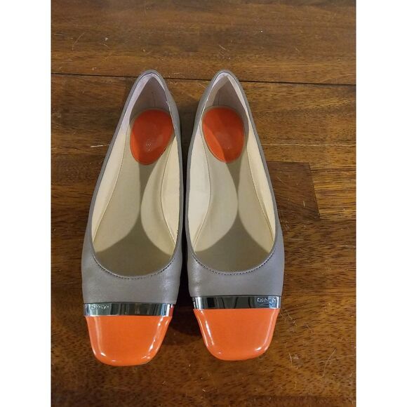 Calvin Klein Pash Flat Womens Size 6 M‎ Beige Orange Cap Toe Slip On Ballet - Picture 1 of 6